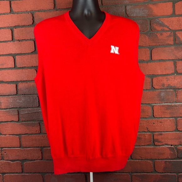 Peter Millar‎ Red Men's Nebraska Cornhusker Vest Merino Wool Large - Picture 1 of 6